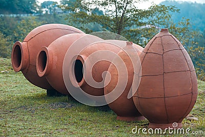 Georgian traditional jugs kvevri for wine, outdoor Stock Photo