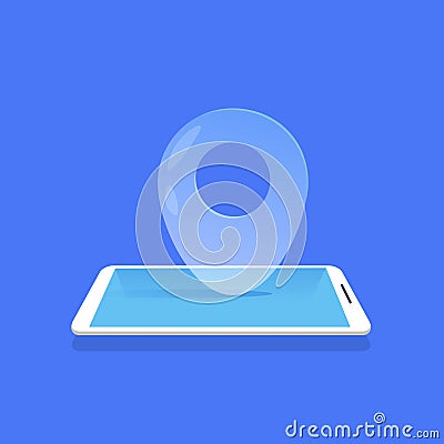 Geotag location icon mobile navigator application blue background flat Vector Illustration