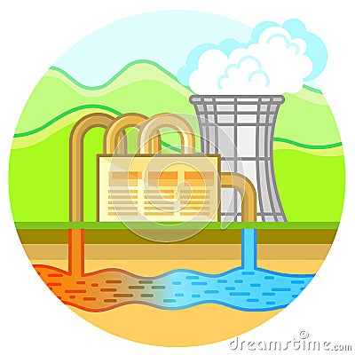 Geotermal power plant. Eco Green Energy concept. Vector illustration in flat style Vector Illustration