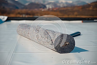 Geotextile for roof, covered with synthetic PVC membrane Stock Photo