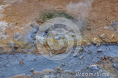 Geothermal Activity Near a Steam in Iceland Stock Photo