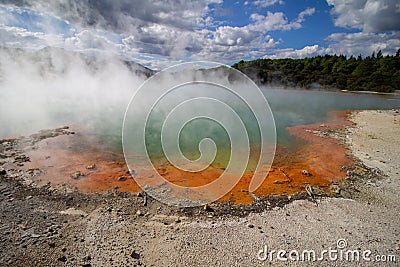 Geothermal area Wai-O-Tapu in New-Zealand hot water champage pool Stock Photo