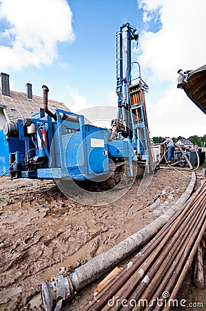 Geothermal drilling machine Stock Photo