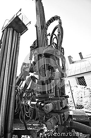 Geothermal drilling machine black and white Stock Photo