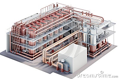 geothermal energy system with multiple heat exchangers and variable temperature output Stock Photo