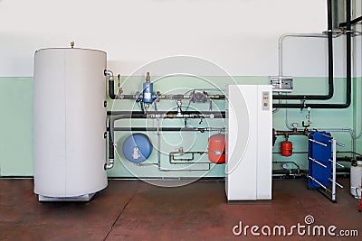 Geothermal heat pump for heating in the boiler room Stock Photo