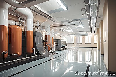 geothermal heating and cooling system in a modern hospital, keeping patients warm and comfortable Stock Photo
