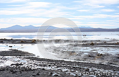 Geothermal hot water lake in Andes Stock Photo