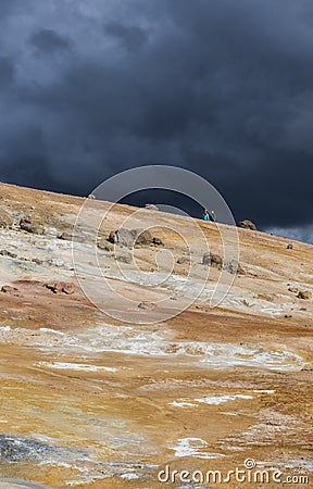 Geothermal Landscape Krafla, Iceland with Tourists Editorial Stock Photo