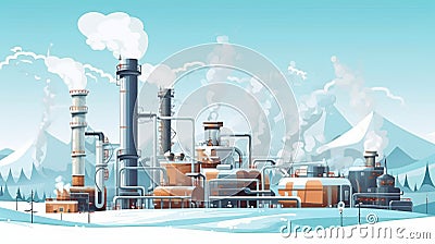 geothermal power plants, electricity generation. Illustration of an industrial building. Stock Photo