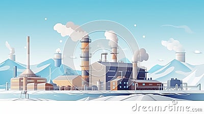 geothermal power plants, electricity generation. Illustration of an industrial building. Stock Photo