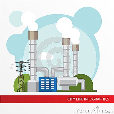 Geothermal power station Colorful illustration in a flat style. Vector Illustration