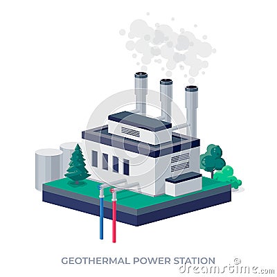 Geothermal renewable energy power plant station generation Vector Illustration