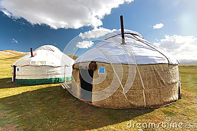 The ger camp in a large meadow at Ulaanbaatar , Mongolia Stock Photo