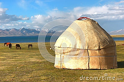 The ger camp in a large meadow at Ulaanbaatar , Mongolia Stock Photo