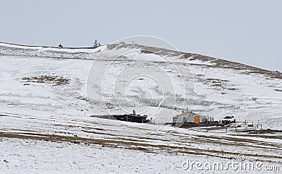 Ger yurt in a winter landscape of northern Mongolia Stock Photo