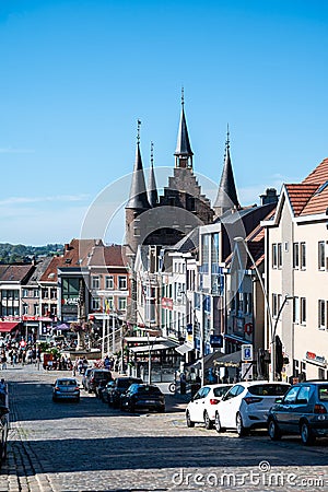 Geraardsbergen, East Flemish Region, Belgium - Central cobble stone street towards the old market square Editorial Stock Photo