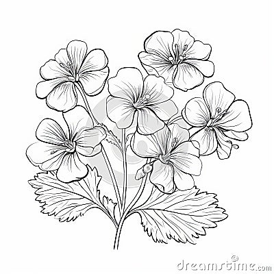 Geranium Flowers Coloring Page: Catherine Nolin Style Stock Photo