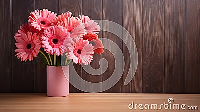 Gerbera Daisy Flower on Wood Background with Copy Space Stock Photo