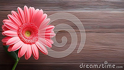 Gerbera Daisy Flower on Wood Background with Copy Space Stock Photo