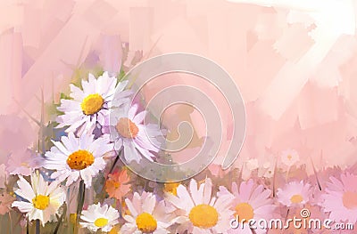 Oil painting white Gerbera Daisy Stock Photo