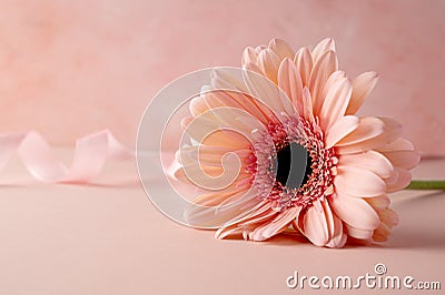 Gerbera fresh flower closeup over pink background. Feminine greeting card Stock Photo