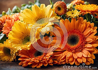 Gerberas on a wooden table Stock Photo