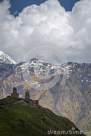 Gergeti Triity Church, Stepantsminda, Kazbegi, Georgia. Editorial Stock Photo