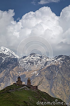 Gergeti Triity Church, Stepantsminda, Kazbegi, Georgia. Editorial Stock Photo