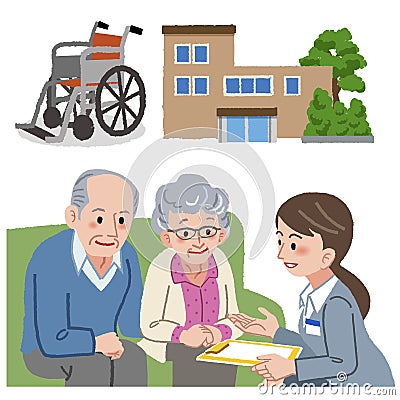 Geriatric care manager and social workers Vector Illustration