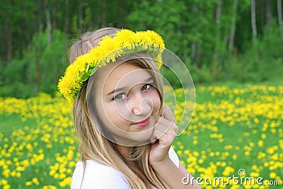 Gerl and flowers Stock Photo