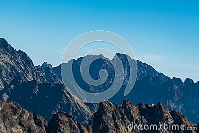 Gerlachovsky stit mountain peak with other peaks around in Vysoke Tatry mountains in Slovakia Stock Photo