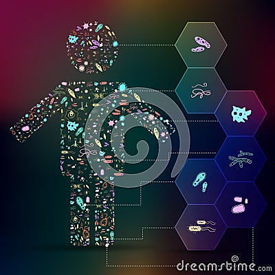 Germ and pathogen icon in human shape infographic background Vector Illustration