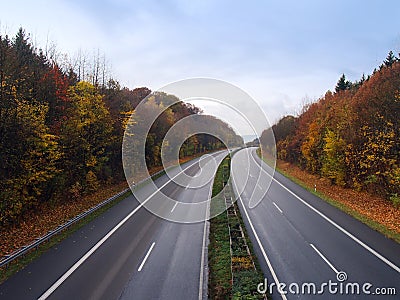 German autobahn in the autumn Stock Photo