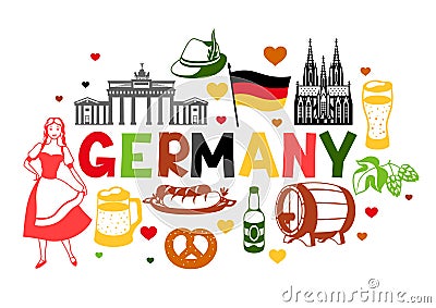 German background design. Germany national traditional symbols. Vector Illustration