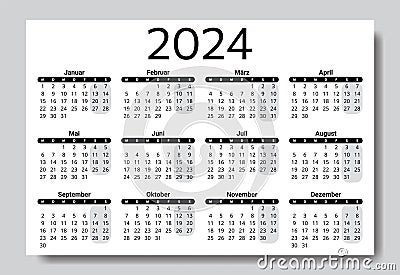 GERMAN calendar for 2024. Printable, editable vector illustration for Germany Vector Illustration