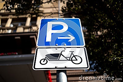 german Cargo bike parking sign Stock Photo