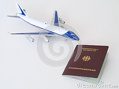 German children passport with plane Stock Photo