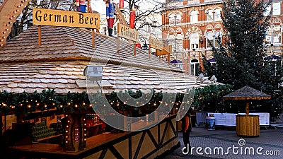 German Christmas Market Mulled Wine Gluehwein Stall in Birmingham Editorial Stock Photo
