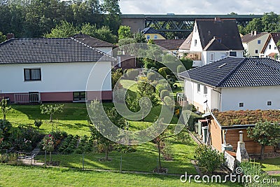 German city suburbs road house gardens Stock Photo