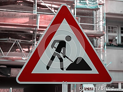 German Construction Work Street Sign In Berlin Stock Photo