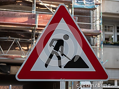 German Construction Work Street Sign In Berlin, Germany Stock Photo