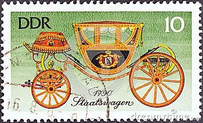 GERMAN DEMOCRATIC REPUBLIC - CIRCA 1976: A stamp printed in Germany shows State Carriage, 1790, circa 1976. Editorial Stock Photo