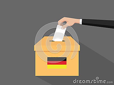German election vote concept illustration with people voter hand gives votes insert to boxes election with long shadow Vector Illustration