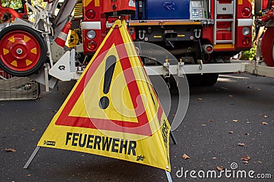 German Fire brigade sign, triangle Editorial Stock Photo