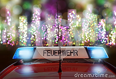 German fire truck on the road to a city Stock Photo