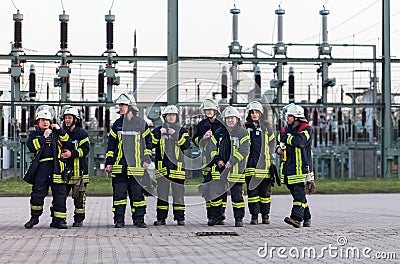 German firefighter team in an exercise Editorial Stock Photo