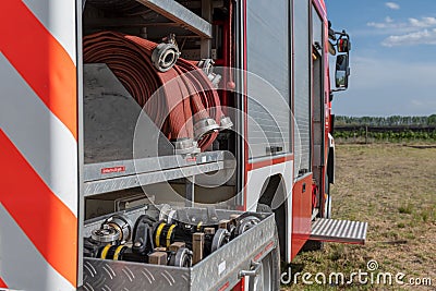 German firefighter truck in action Stock Photo