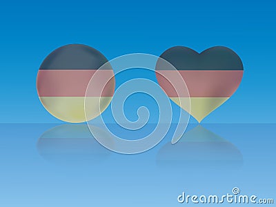 German flag in glossy ball and heart with reflection on blue background vector illustration Vector Illustration