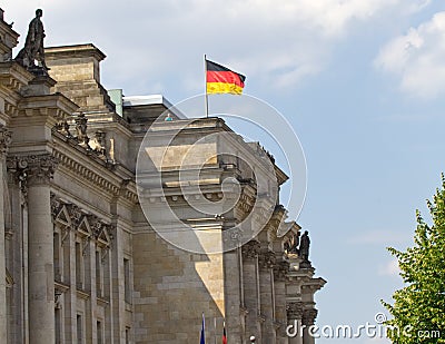 German flag on top of Reichstag Editorial Stock Photo